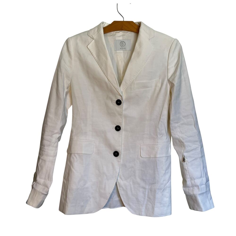 Bogner Mabel Blazer Single Breasted White Linen Blend Three Button Jacket Size 6